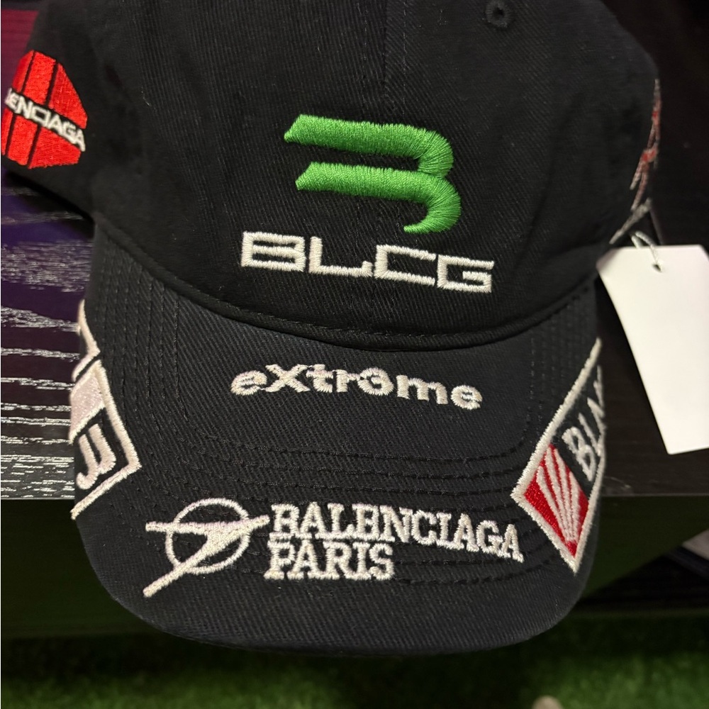 Balenciaga Black Cap with Green and Red Embroidery